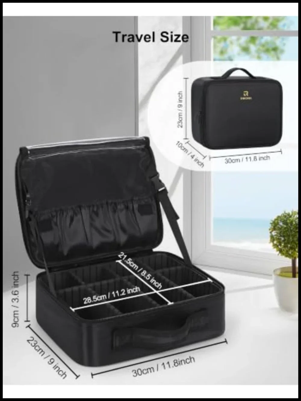 Large Makeup Bag Travel Train Case Toiletry Organizer with Adjustable Dividers